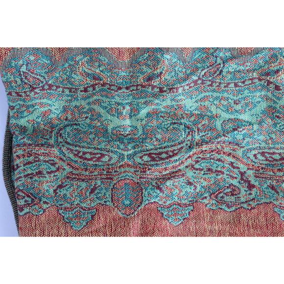 Sakkas Pashmina 72" x 28" reversable aqua/green orange fringe boho - Picture 5 of 9